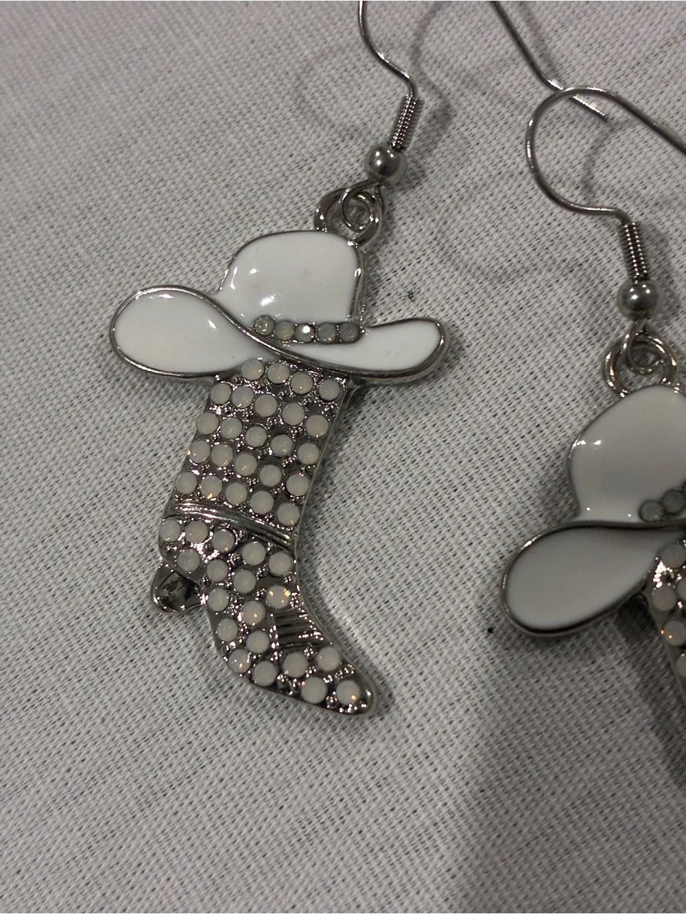 White Cowboy Boot and Hat Drop Earrings